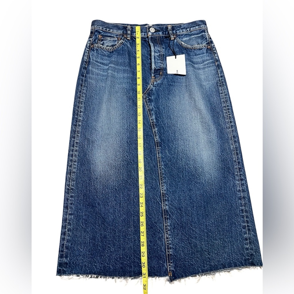 Moussy Vintage Denim Skirt M Button Fly Distressed Y2K Midi Raw Edge Japan - Picture 12 of 14